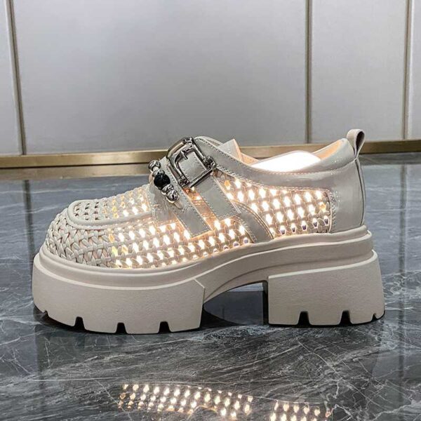 Off white women woven mesh hidden lift elevator loafer 6cm height boost platform shoe breathable hollow upper