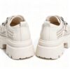 Back view of women's white thick sole platform shoes with chunky heel and breathable mesh upper