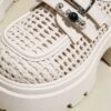 Close-up of breathable mesh woven upper on women platform shoes