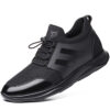 Front side main shot men black leather mesh hidden lift elevator shoes 6 cm height boost platform sneaker