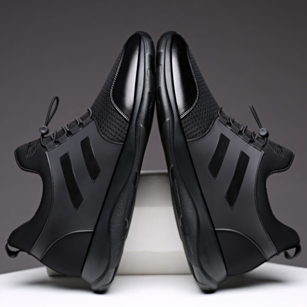Pair all black men hidden lift elevator shoes symmetrical display leather mesh height boost platform sneakers