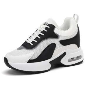 Hidden Lift Sneakers for Women Black White Chunky Sneakers