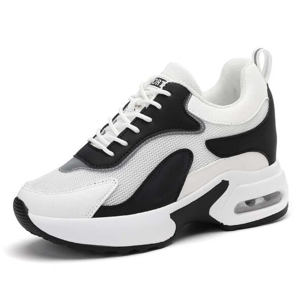Hidden Lift Sneakers for Women Black White Chunky Sneakers