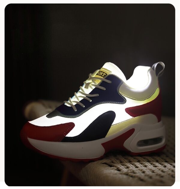 Breathable mesh knit upper women hidden lift elevator shoe light penetration display height boost sneaker