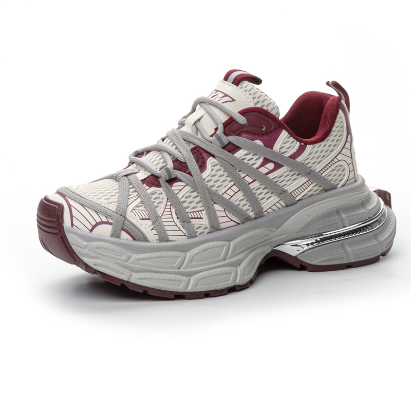 Women's height boost sneakers with hidden lift in white and burgundy platform design