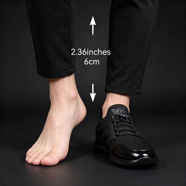 Bare foot vs wearing men hidden lift elevator shoe height comparison 6 cm height boost platform sneaker