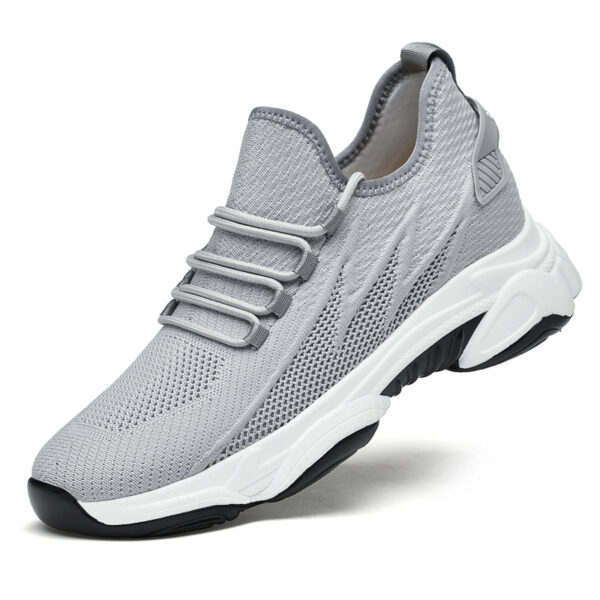 Men gray knit hidden lift elevator shoes 8cm height boost platform sneaker side view
