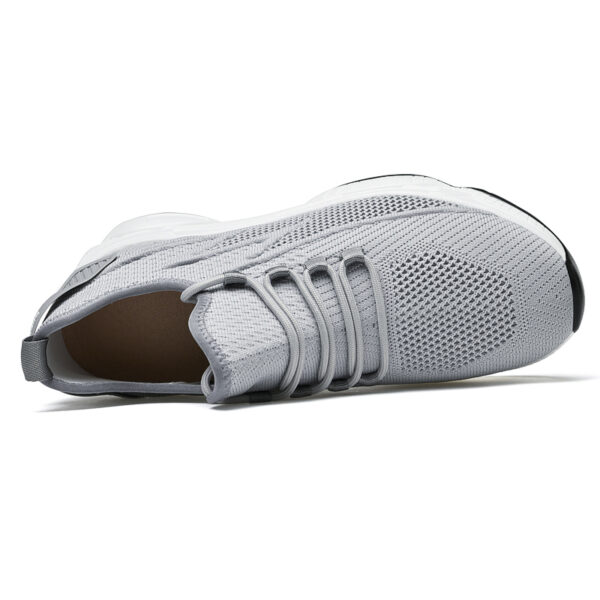 Grey women's height boost sneakers, breathable mesh upper with hidden height-increasing heel