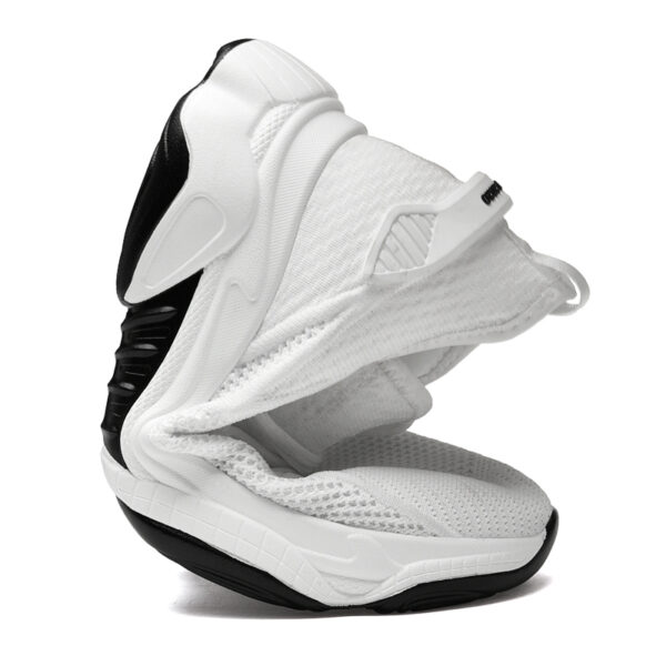 Women's height boost sneakers demonstrating flexibility and comfort with bend test