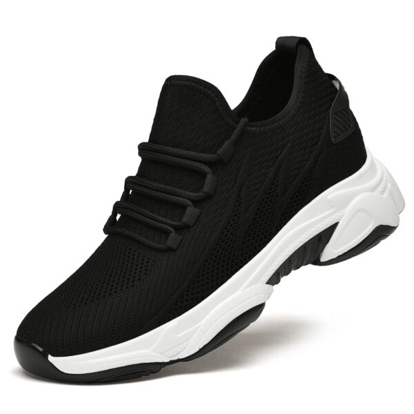 Men black knit hidden lift elevator shoes 8cm height boost platform sneaker side view
