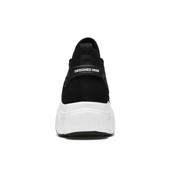 Rear heel shot black men hidden lift elevator height boost sneaker with pull tab