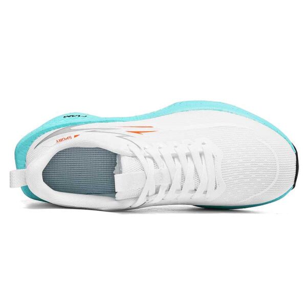 White Cyan Hidden Height Boost Running Shoes Unisex Breathable Mesh Elevated Sneakers Top View Top view white cyan hidden heel height increasing sneakers breathable mesh thick sole elevated sports shoe inner